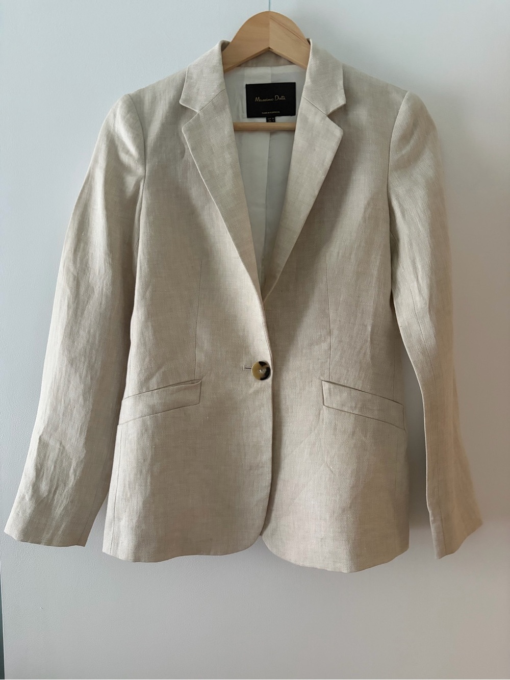 Massimo Dutti Size 2 Beige 100% Linen Blazer Single Button Striped Lining - Picture 2 of 13